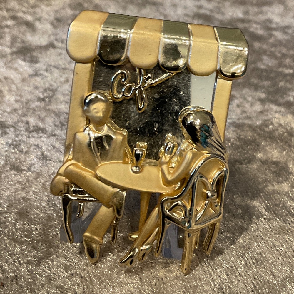 Vintage AJC Mirrored Cafe Gold Tone Pin
